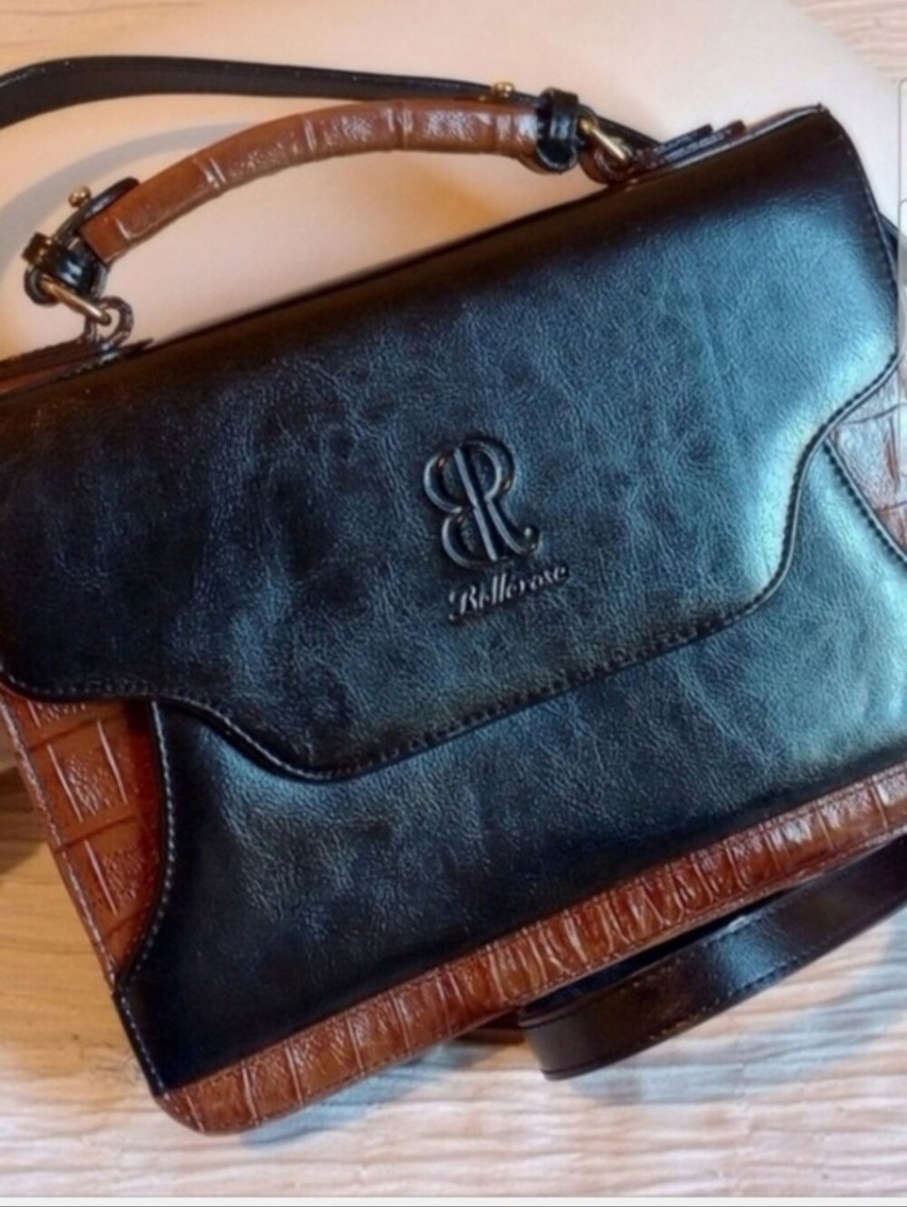 Bellerose Exotic Leather Crossbody Satchel With Croc Embossed Leather Trim